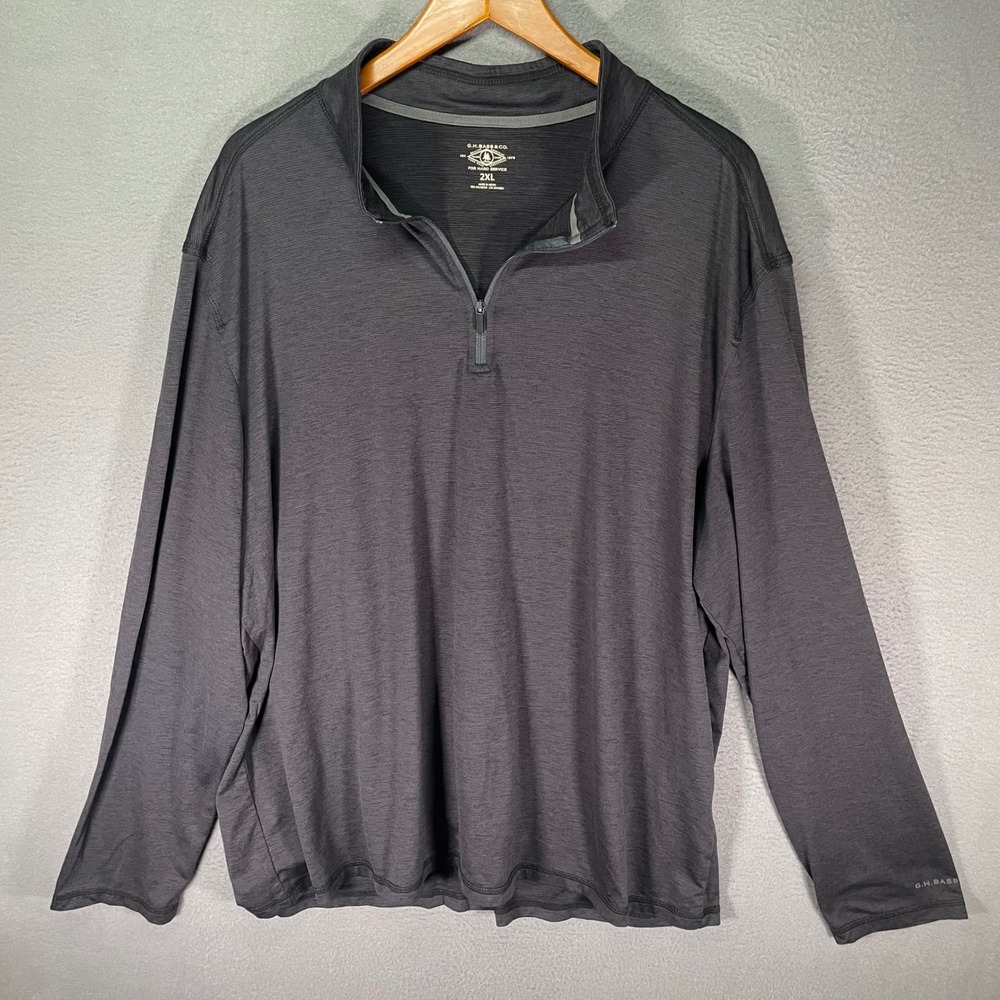 GH Bass‎ Mens Quarter Zip Pullover 2XL Gray Heathered Stretch Casual Performance